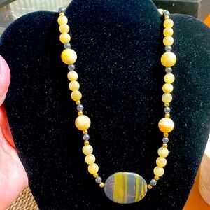 Yellow and Gray Beaded Necklace